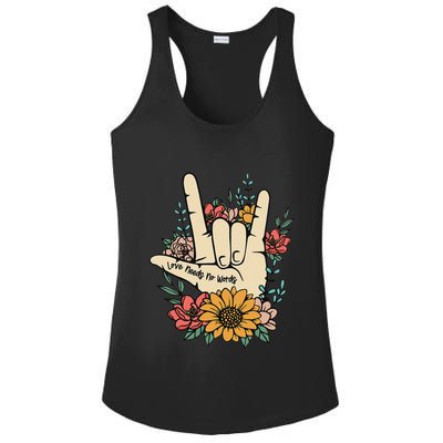Sign Language Asl Love Needs No Words Special Education Spee Ladies PosiCharge Competitor Racerback Tank