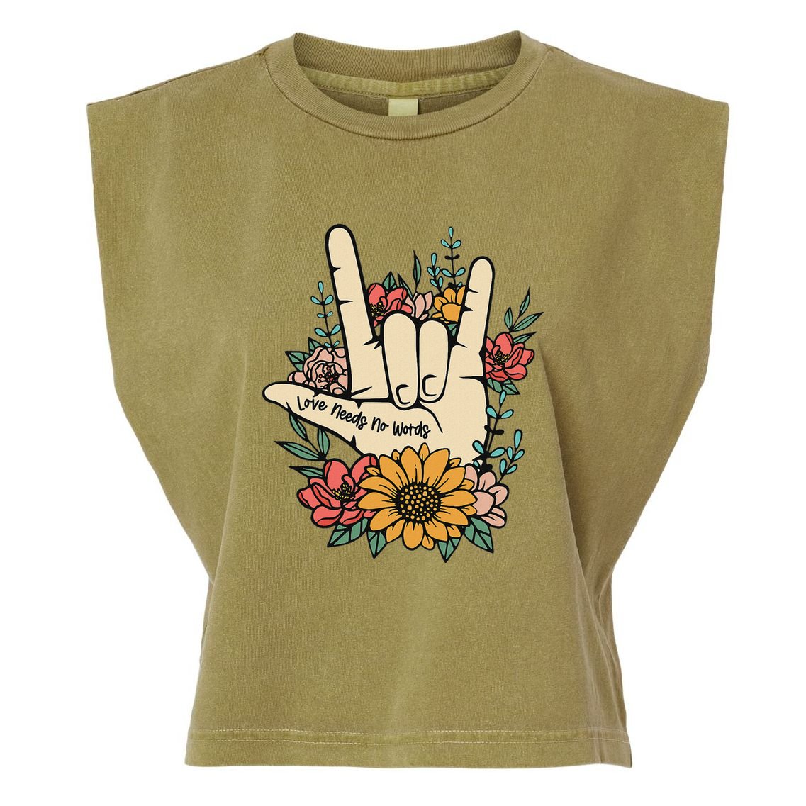 Sign Language Asl Love Needs No Words Special Education Spee Garment-Dyed Women's Muscle Tee