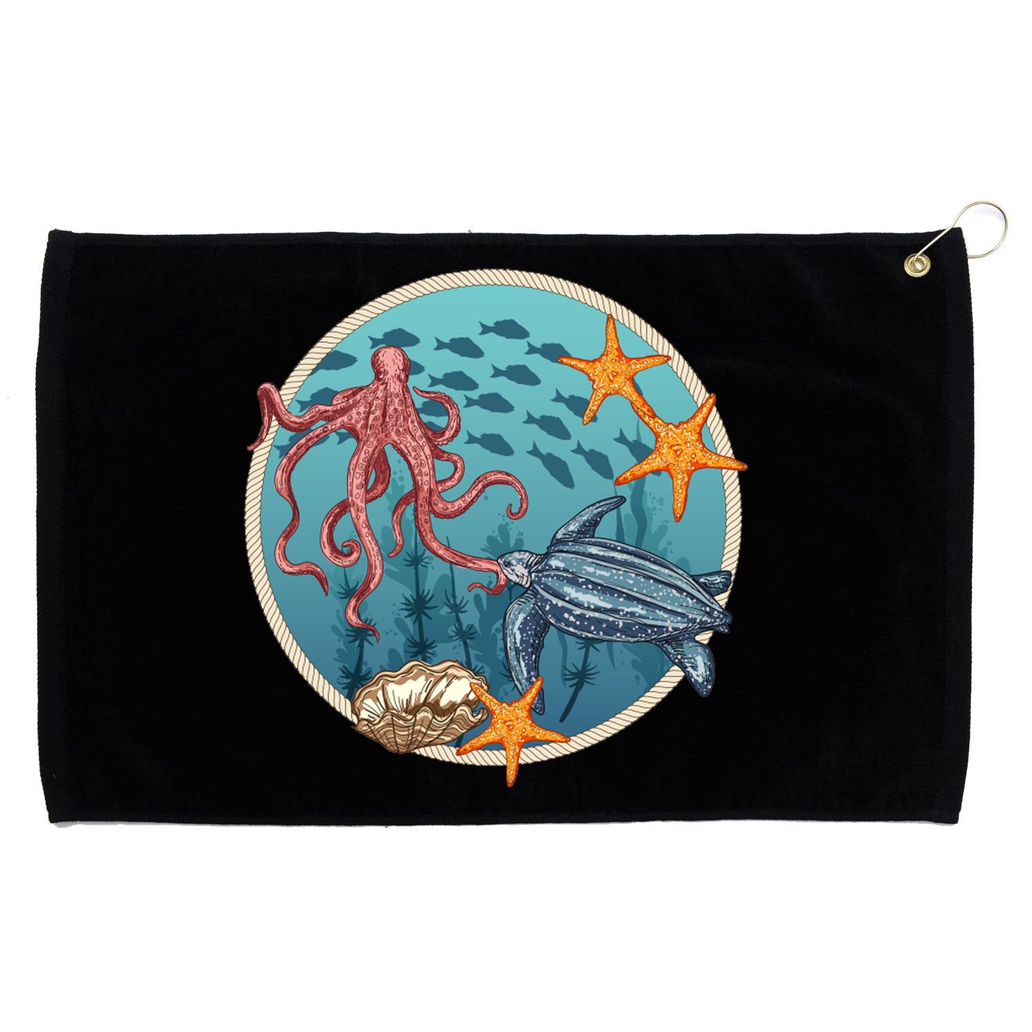 Sea Life Aquarium Cool Marine Grommeted Golf Towel