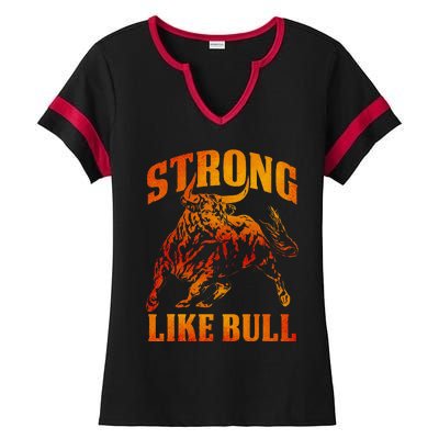 Strong Like A Bull Powerlifting Bodybuilding Ladies Halftime Notch Neck Tee