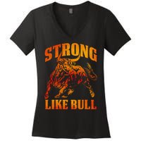 Strong Like A Bull Powerlifting Bodybuilding Women's V-Neck T-Shirt