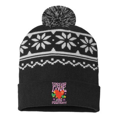 Spread Love And Positivity Retro Heart USA-Made Snowflake Beanie