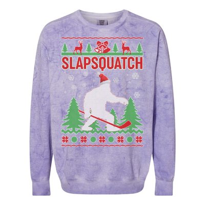 Slapsquatch Ugly Christmas Sweater Bigfoot Colorblast Crewneck Sweatshirt