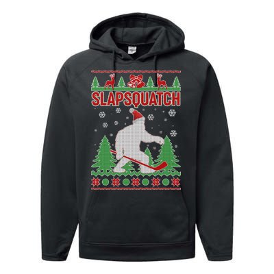 Slapsquatch Ugly Christmas Sweater Bigfoot Performance Fleece Hoodie