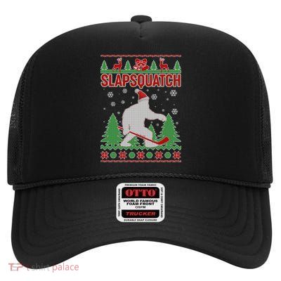 Slapsquatch Ugly Christmas Sweater Bigfoot High Crown Mesh Back Trucker Hat