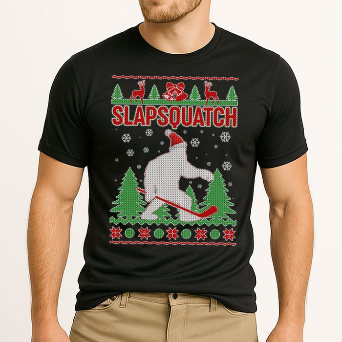 Slapsquatch Ugly Christmas Sweater Bigfoot Cooling Performance Crew T-Shirt