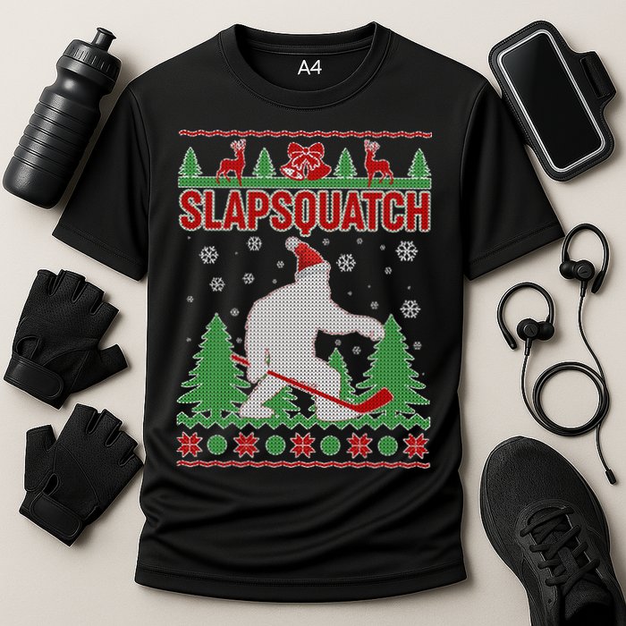 Slapsquatch Ugly Christmas Sweater Bigfoot Cooling Performance Crew T-Shirt
