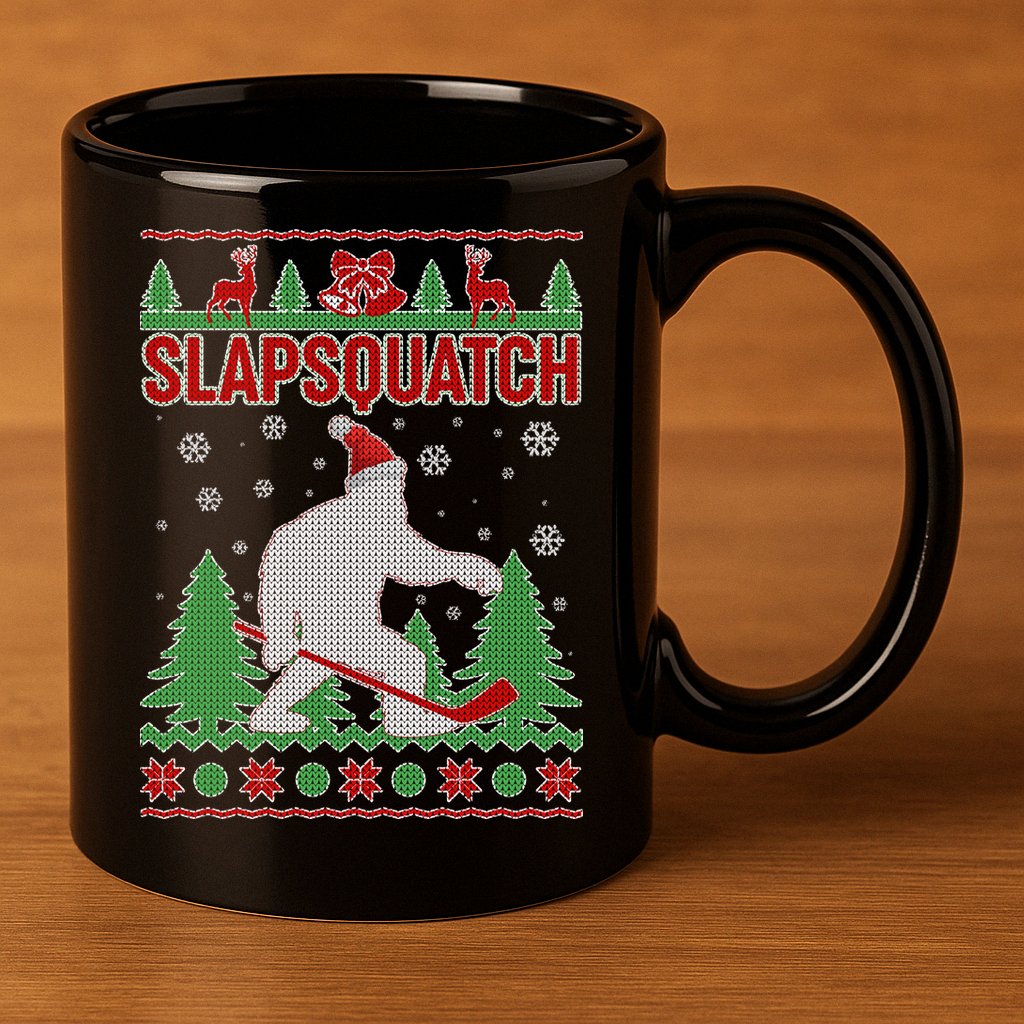 Slapsquatch Ugly Christmas Sweater Bigfoot 11oz C Handle Ceramic Mug