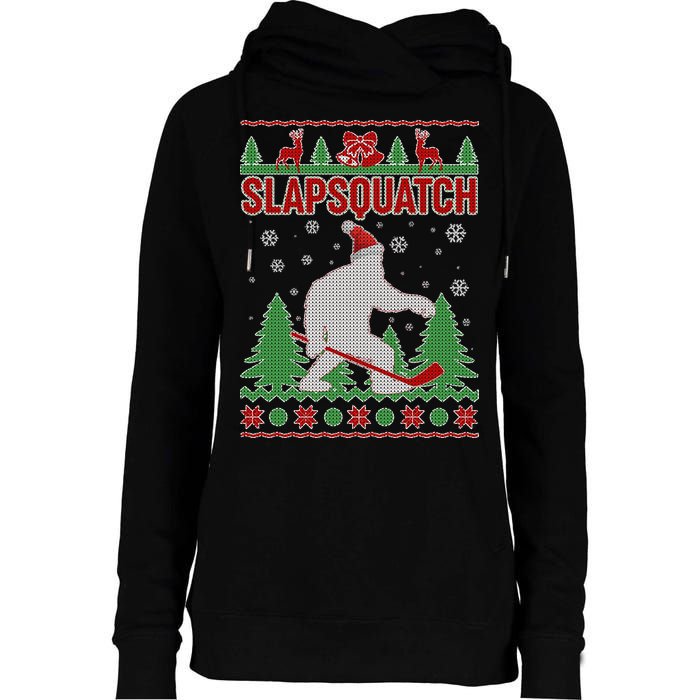 Slapsquatch Ugly Christmas Sweater Bigfoot Womens Funnel Neck Pullover Hood