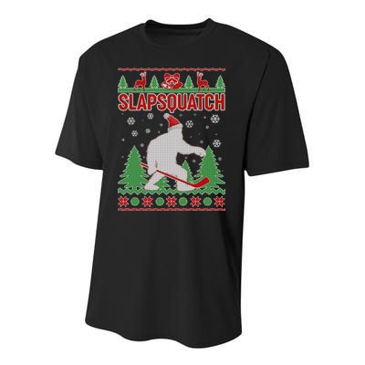 Slapsquatch Ugly Christmas Sweater Bigfoot Youth Performance Sprint T-Shirt