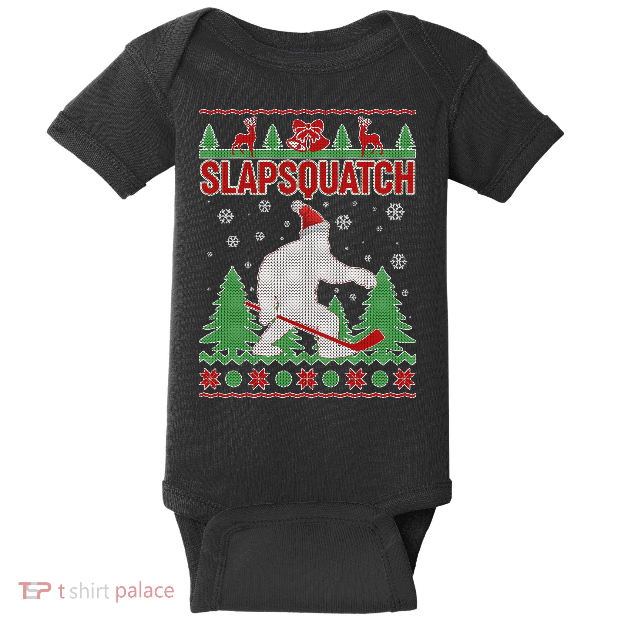 Slapsquatch Ugly Christmas Sweater Bigfoot Baby Bodysuit
