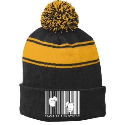 Slave To The System Barcode Stripe Pom Pom Beanie