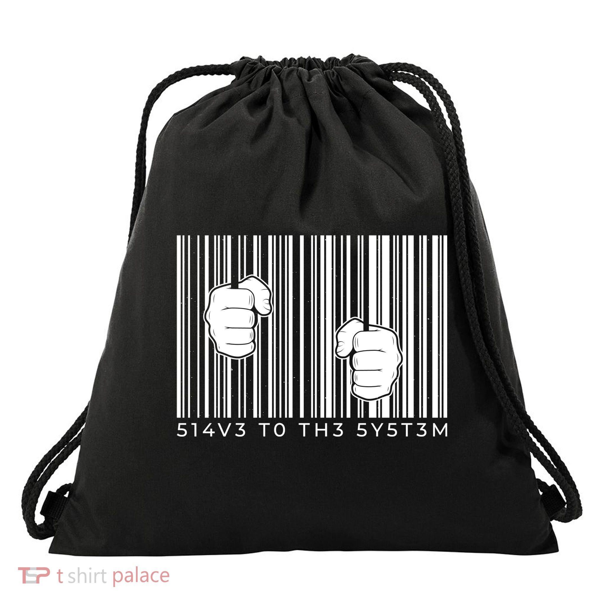 Slave To The System Barcode Drawstring Bag