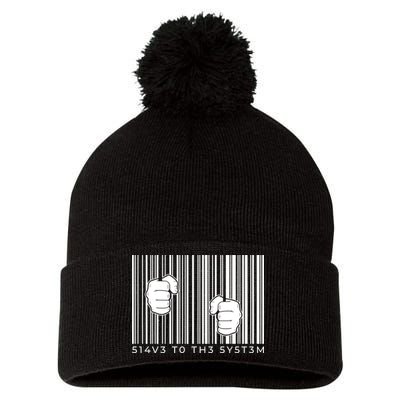 Slave To The System Barcode Pom Pom 12in Knit Beanie