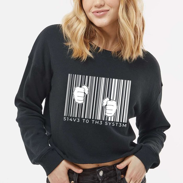 Slave To The System Barcode Cropped Pullover Crew