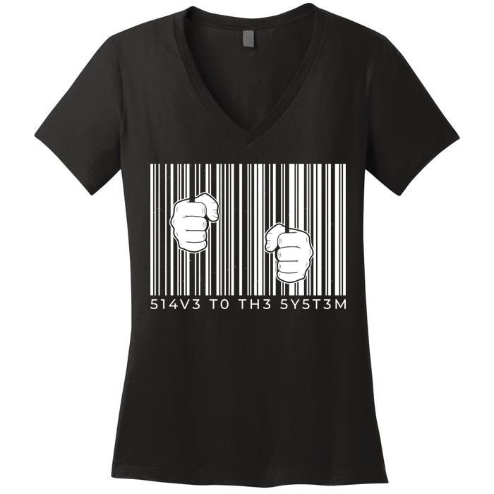 Slave To The System Barcode Women's V-Neck T-Shirt