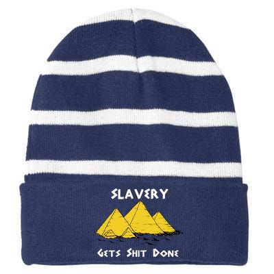 Slavery Gets Shit Done Striped Beanie with Solid Band