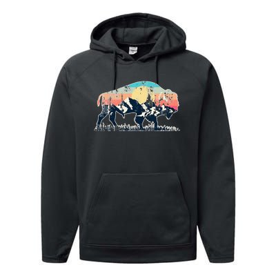 Sunset Landscape Buffalo Performance Fleece Hoodie