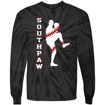 Southpaw Lefty Baseball Left Handed Funny Pitcher Player Fan Tie-Dye Long Sleeve Shirt