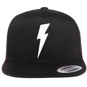 Simple Lightning Bolt In White Thunder Bolt Flat Bill Trucker Hat