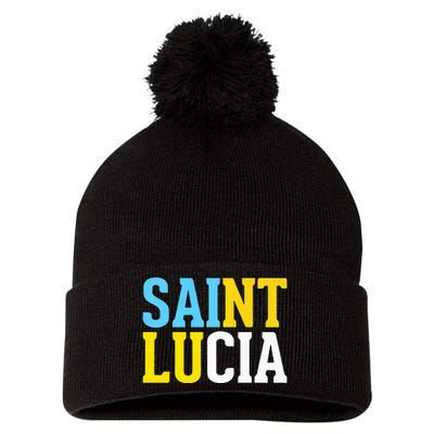 Saint Lucia Bold Color Block Pom Pom 12in Knit Beanie