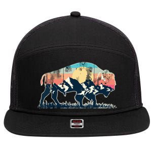 Sunset Landscape Buffalo Gift 7 Panel Mesh Trucker Snapback Hat