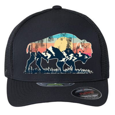 Sunset Landscape Buffalo Gift Flexfit Unipanel Trucker Cap