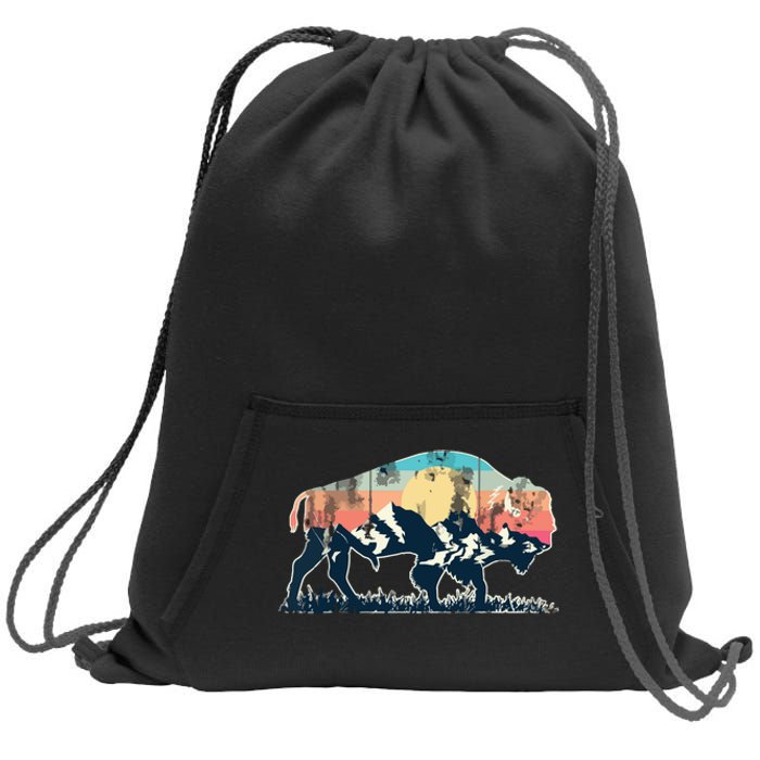 Sunset Landscape Buffalo Gift Sweatshirt Cinch Pack Bag