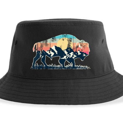 Sunset Landscape Buffalo Gift Sustainable Bucket Hat