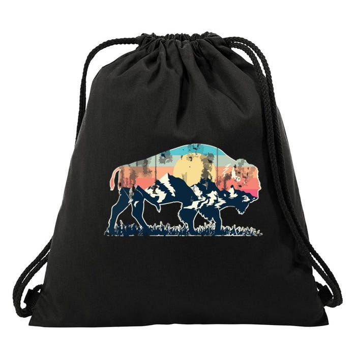 Sunset Landscape Buffalo Gift Drawstring Bag