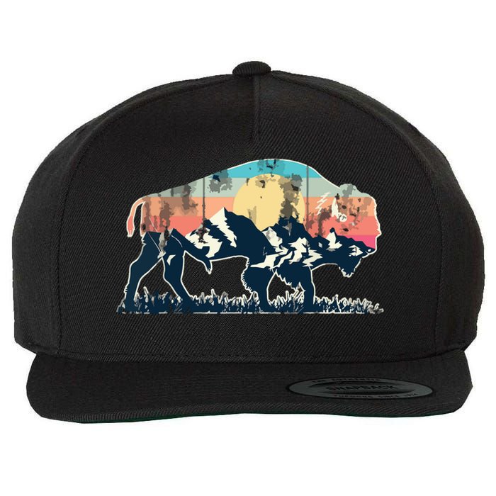 Sunset Landscape Buffalo Gift Wool Snapback Cap