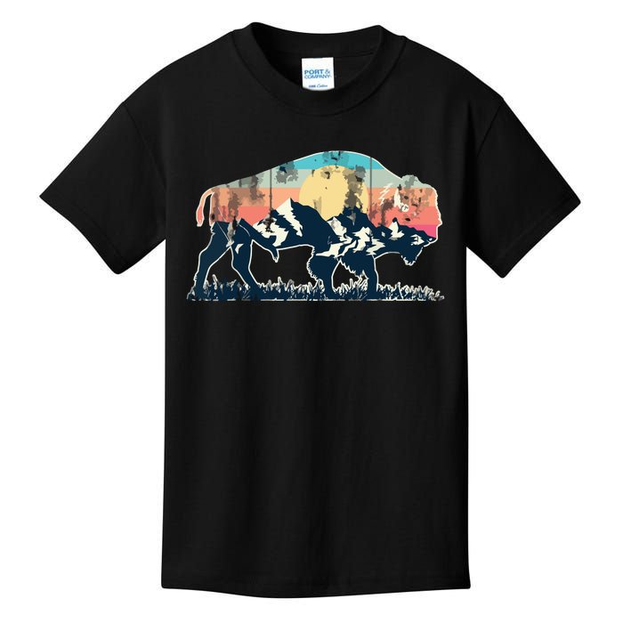 Sunset Landscape Buffalo Gift Kids T-Shirt