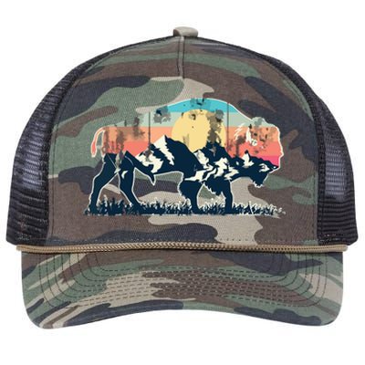 Sunset Landscape Buffalo Gift Retro Rope Trucker Hat Cap