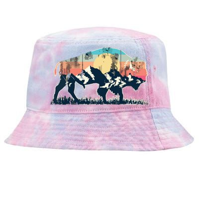 Sunset Landscape Buffalo Gift Tie-Dyed Bucket Hat