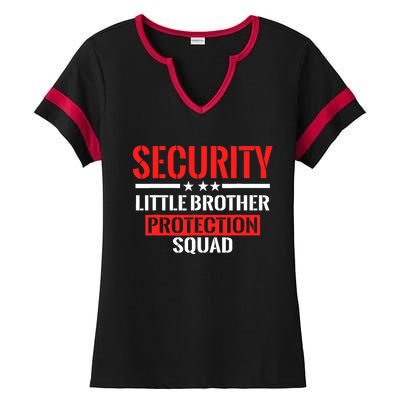 Security Little Brother Protection Squad Birthday Bro Party Ladies Halftime Notch Neck Tee