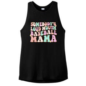 Somebody's Loudmouth Baseball Mama Mothers Day Groovy Ladies PosiCharge Tri-Blend Wicking Tank