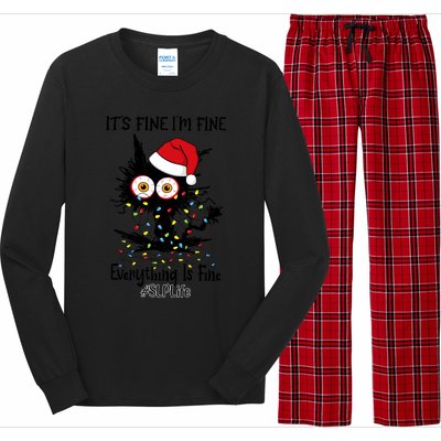 Slp Life Black Cat Fine I Am Fine Everything Is Fine Gift Long Sleeve Pajama Set