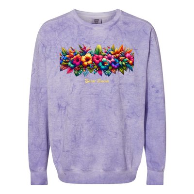 Saint Lucia Band Of Tropical Flowers Colorblast Crewneck Sweatshirt