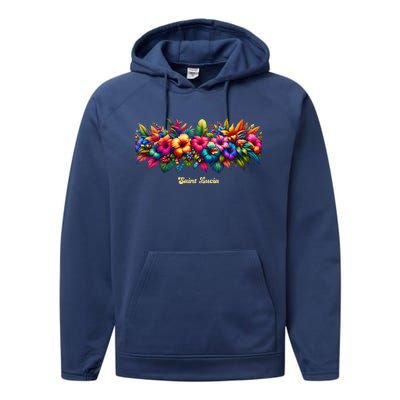 Saint Lucia Band Of Tropical Flowers Performance Fleece Hoodie