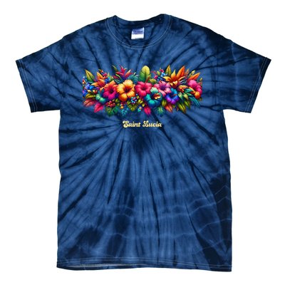 Saint Lucia Band Of Tropical Flowers Tie-Dye T-Shirt