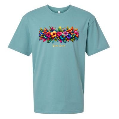 Saint Lucia Band Of Tropical Flowers Sueded Cloud Jersey T-Shirt