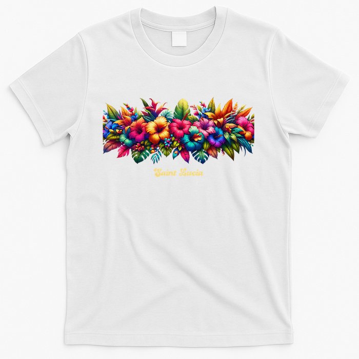 Saint Lucia Band Of Tropical Flowers T-Shirt