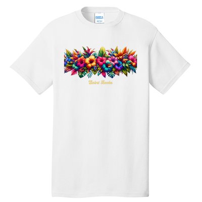 Saint Lucia Band Of Tropical Flowers Tall T-Shirt