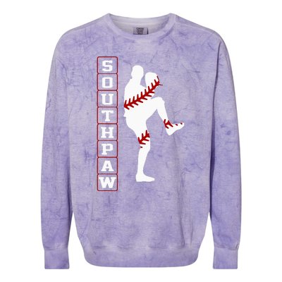 Southpaw Lefty Baseball Left Handed Funny Pitcher Player Fan Colorblast Crewneck Sweatshirt