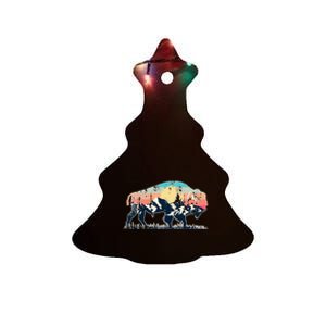 Sunset Landscape Buffalo Ceramic Tree Ornament