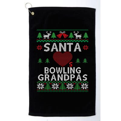 Santa Loves Bowling Grandpas Funny Ugly Christmas Gift Platinum Collection Golf Towel