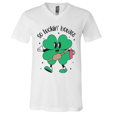 So Luckin Boujee Shamrock St Pattys Day V-Neck T-Shirt