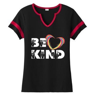 Sign Language Be Kind Graphic Asl Deaf Love Gift Ladies Halftime Notch Neck Tee