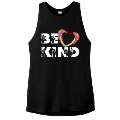 Sign Language Be Kind Graphic Asl Deaf Love Gift Ladies PosiCharge Tri-Blend Wicking Tank