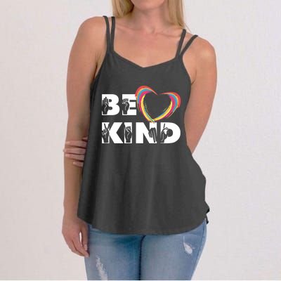 Sign Language Be Kind Graphic Asl Deaf Love Gift Women's Strappy Tank